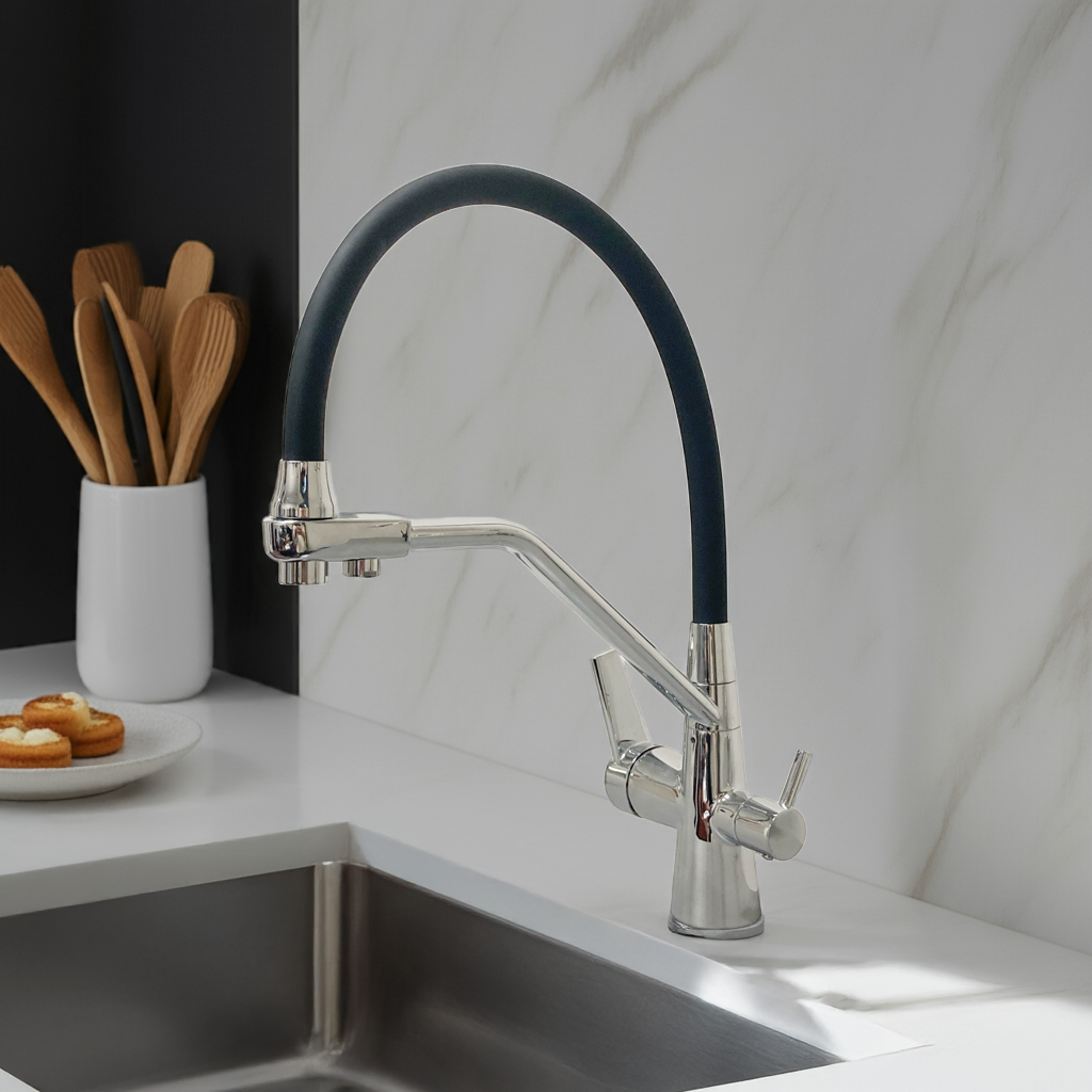 GRIFERÍA MONOCOMANDO COLOR CROMO P/MESADA CON CAÑO FLEXIBLE- FIL-GRI-SPR-2103-Cr